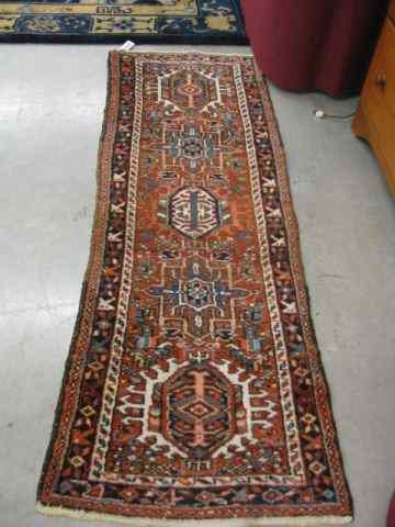 Appraisal: Heriz Persian Handmade Runner geometric designs red field ' ''