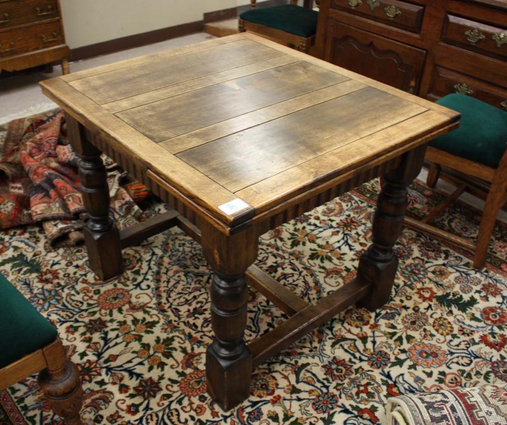 Appraisal: JACOBEAN STYLE OAK DRAW-LEAF DINING TABLE English early th century