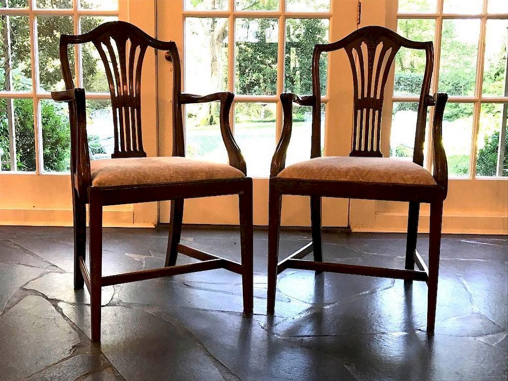 Appraisal: Hepplewhite Style Armchairs Shield Backs Pair of Hepplewhite Style Armchairs