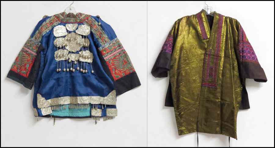 Appraisal: CHINESE EMBROIDERED SILK AND COTTON JACKET Together with a similar