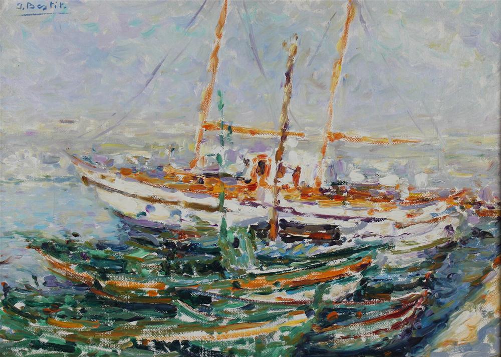 Appraisal: JOSEPH BESTIT CARCASONA SPANISH - VILANUEVA SAILBOAT Oil on canvas