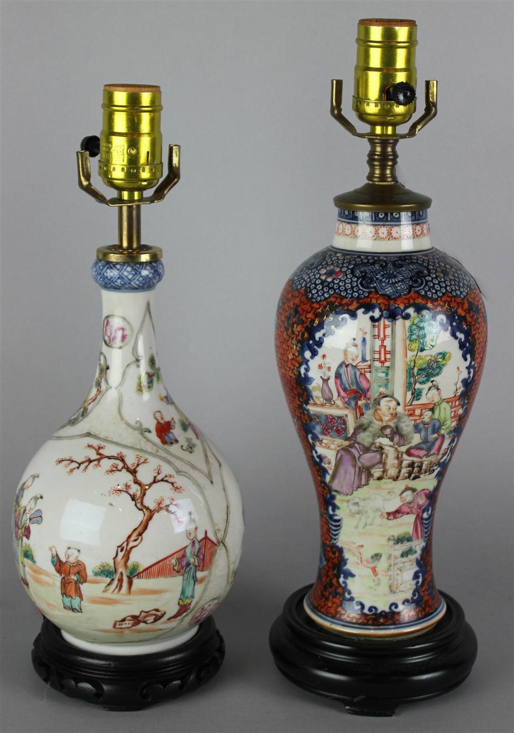 Appraisal: TWO CHINESE EXPORT VASES NOW MOUNTED AS SMALL TABLE LAMPS