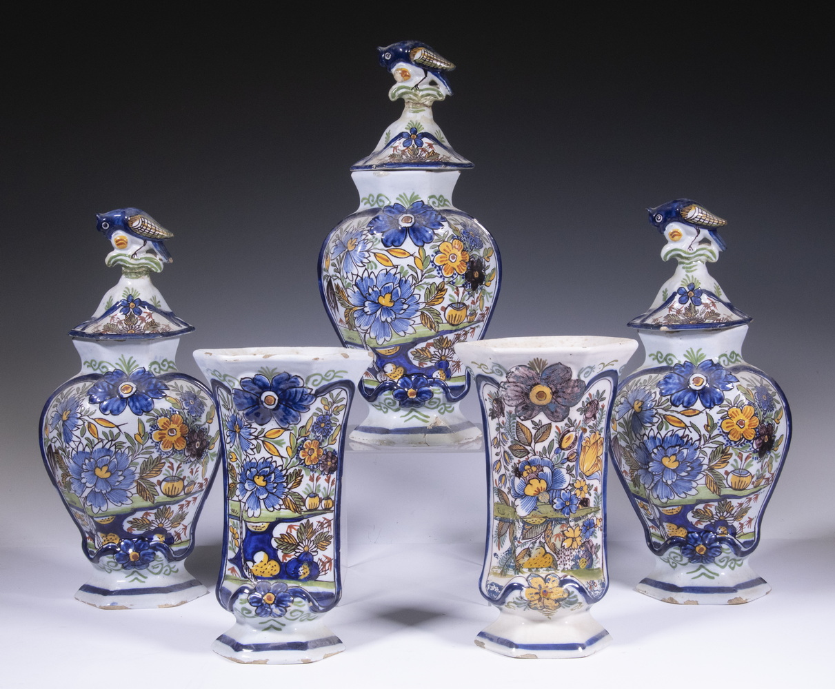 Appraisal: EARLY DUTCH DELFT GARNITURE SET Piece Late th c Polychrome