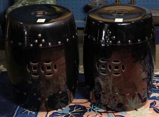 Appraisal: Two Chinese Black Porcelain Garden Stool lot of Pair of