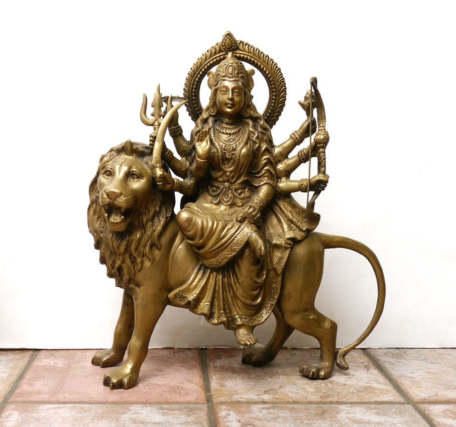 Appraisal: BRONZE INDIAN FIGURE OF DURGA ON LION Figure of Hindu