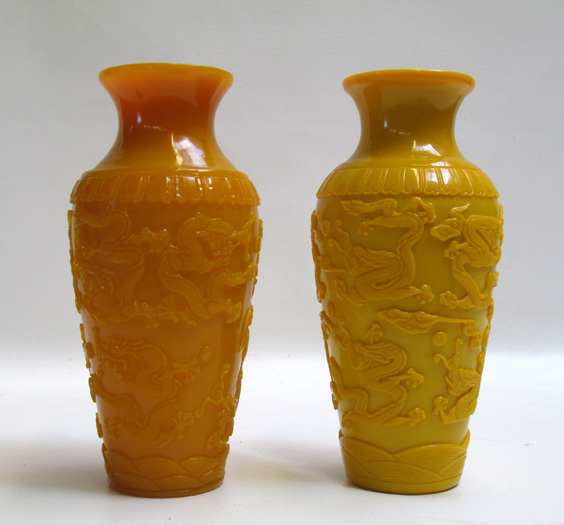 Appraisal: TWO CHINESE PEKING CAMEO GLASS VASES each having high shoulders