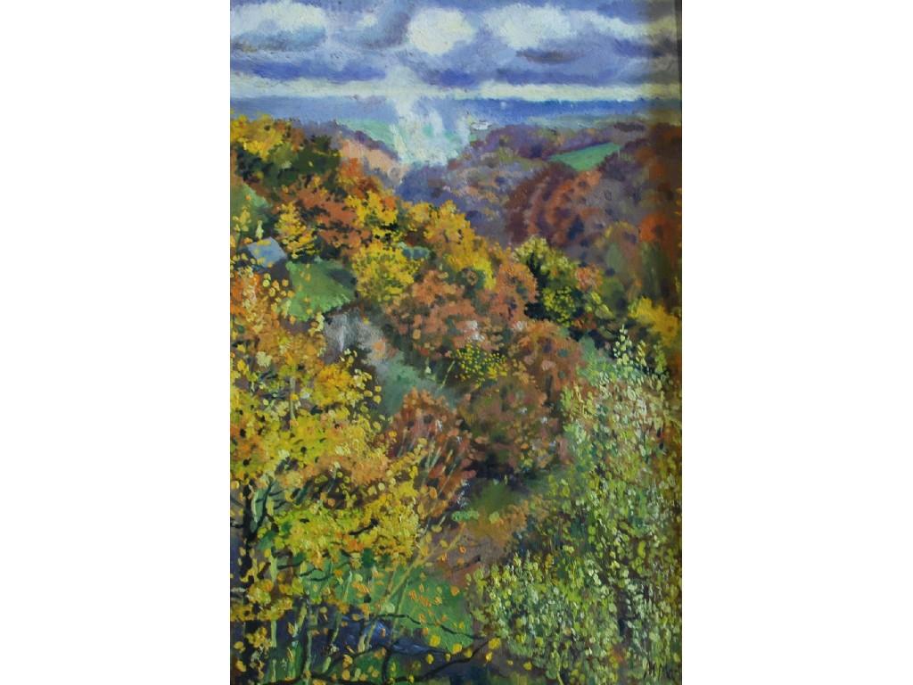 Appraisal: MARY MARTIN b OIL PAINTING ON BOARD a wooden hillside