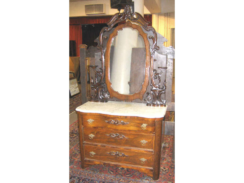 Appraisal: AMERICAN TH CENTURY MARBLE TOP DRESSER MIRROR Of finely figured