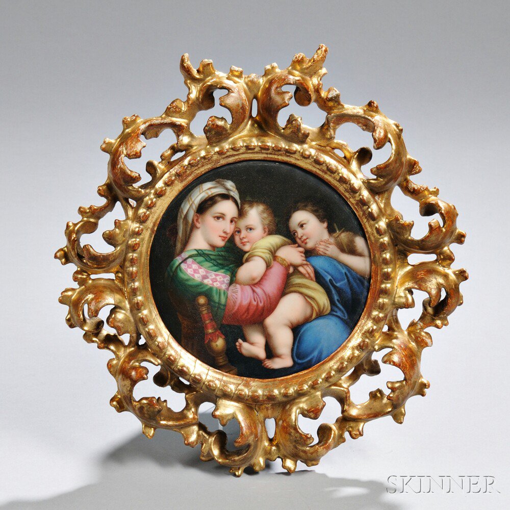 Appraisal: Continental Painted Porcelain Plaque of the Madonna and Child After