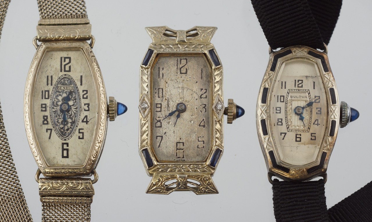 Appraisal: K WG ladies wrist watches one with sapphire baguettes about