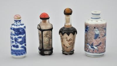 Appraisal: A Group of Four Snuff Bottles Including blue and white