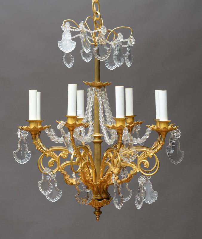 Appraisal: Continental Neoclassical Style Gilt-Bronze Metal and Glass Eight-Light Chandelier Fitted