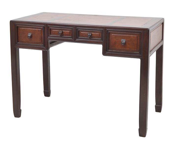 Appraisal: A CHINESE ROSEWOOD AND BURL WOOD SIDE TABLE rectangular the