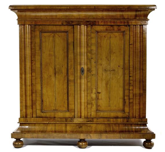 Appraisal: SMALL WELLENSCHRANK CABINET Baroque Switzerland Walnut inlaid with stringing x