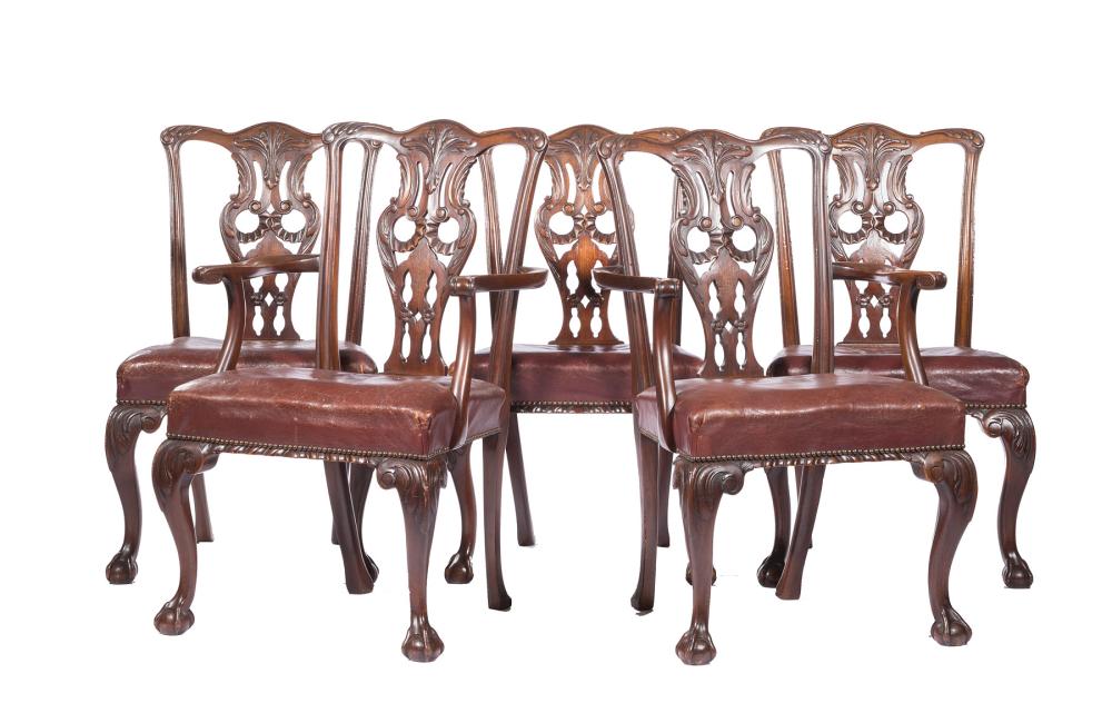 Appraisal: Eight Antique George III Carved Mahogany Dining Chairs incl arms