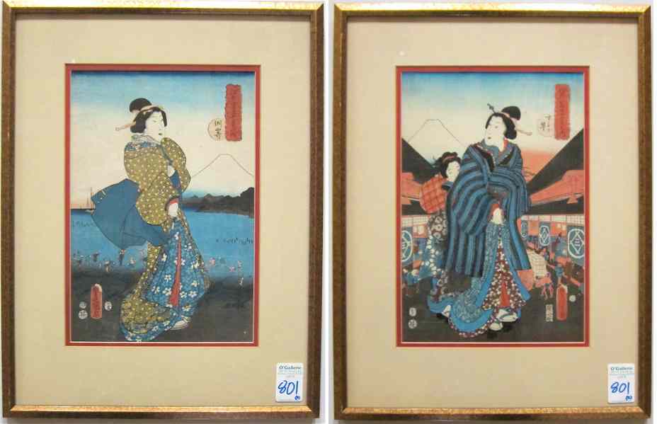 Appraisal: UTAGAWA KUNISADA I Toyokuni III TWO COLOR WOODCUTS Japanese -