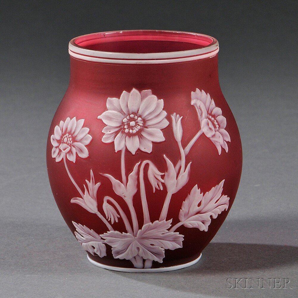 Appraisal: Webb Cameo Vase Art glass England c Red satin bulbous