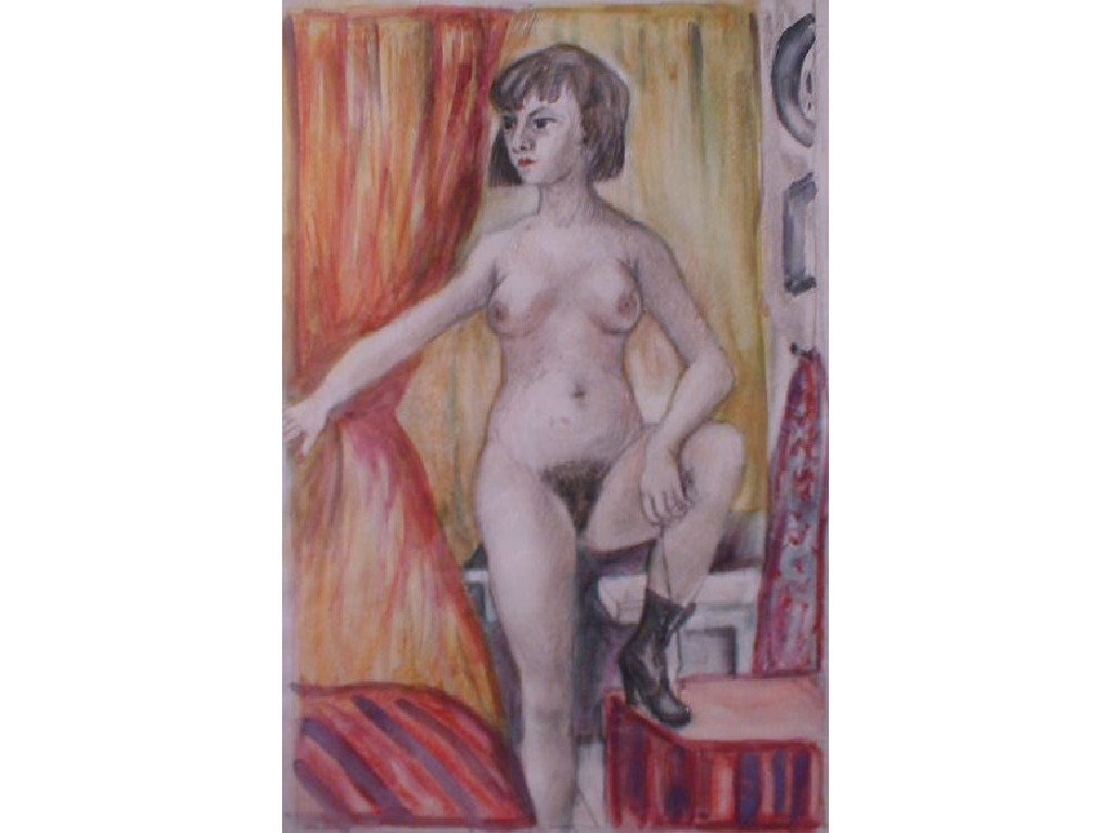 Appraisal: thC European School Erotic female figure with one raised booted