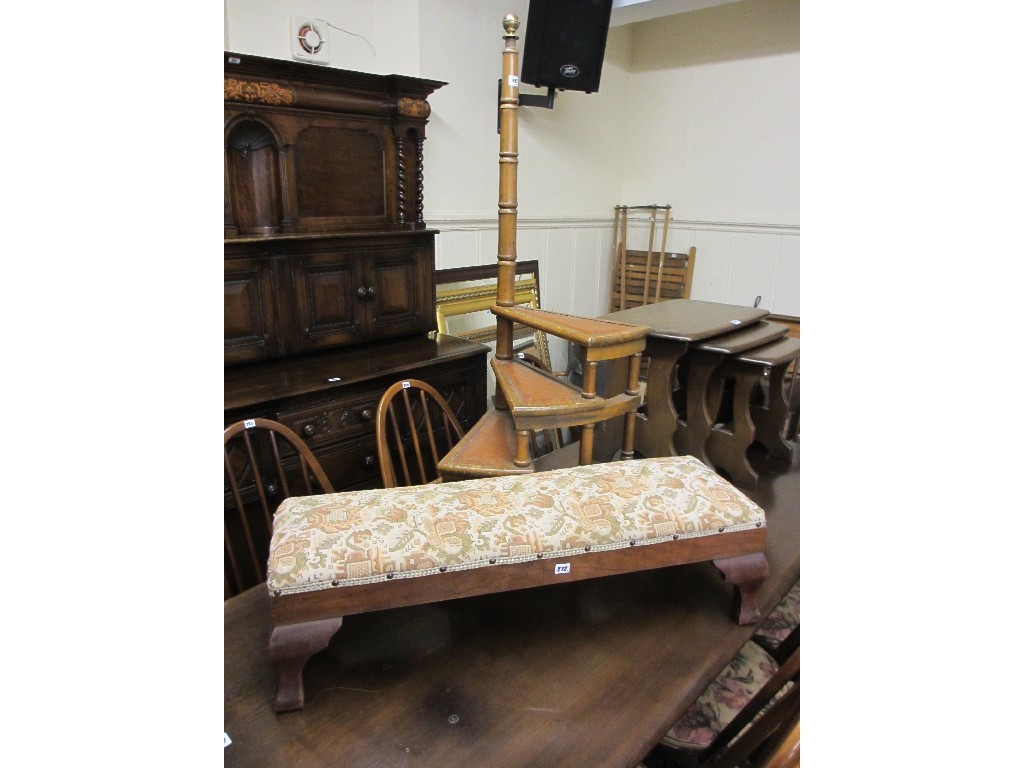 Appraisal: Set of library steps and an embroidered stool