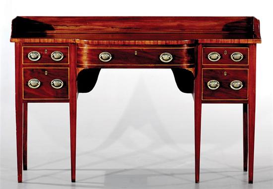 Appraisal: George III inlaid mahogany bow front sideboard circa shaped top