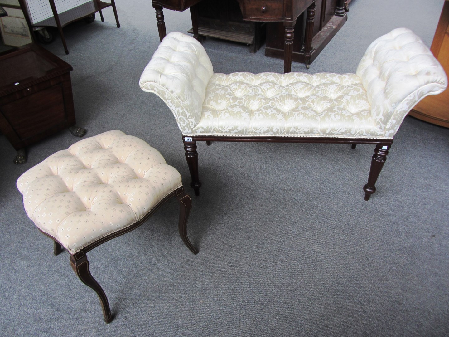 Appraisal: An early th century style mahogany framed window seat on