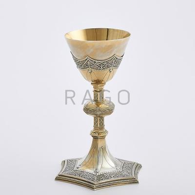 Appraisal: CONTINENTAL SILVER GILT CHALICE Tapered bowl over hexagonal knop and