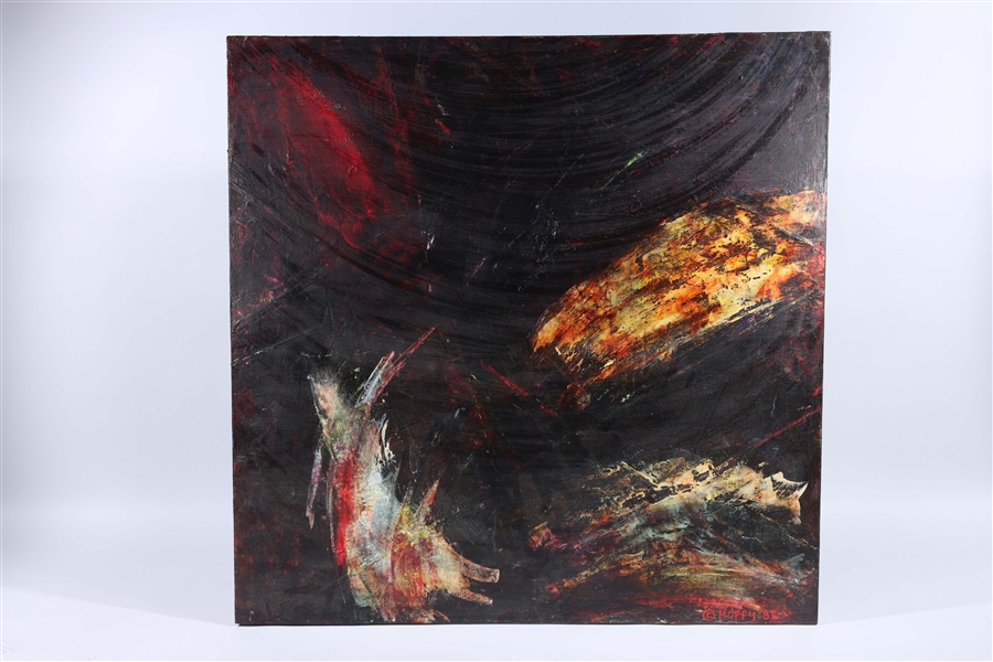 Appraisal: Abstract acrylic ang glossy resin on wood panel by artist