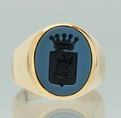 Appraisal: A Gentleman's Carved Agate Intaglio Signet Ring k yellow gold