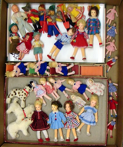 Appraisal: Lot of West German minis Original fur animals Cloth dolls