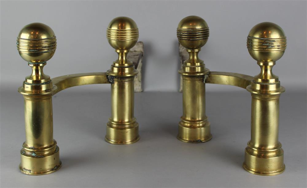 Appraisal: PAIR OF AMERICAN CLASSICAL BRASS ANDIRONS BOSTON SIGNED JOHN MOLINEUX