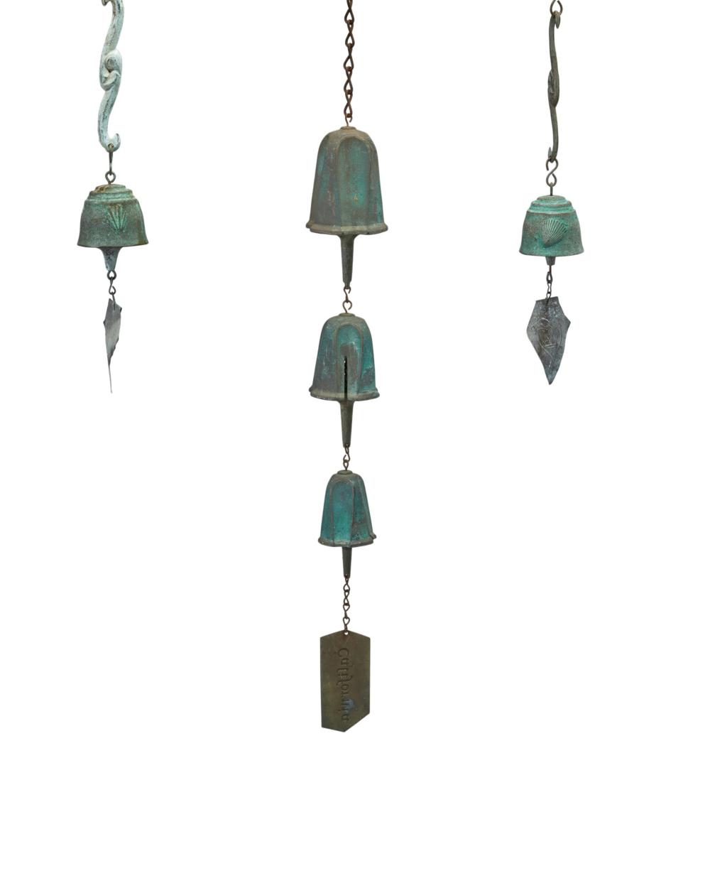 Appraisal: Three bronze windbells Two groupings A California bronze windbell Third-Quarter