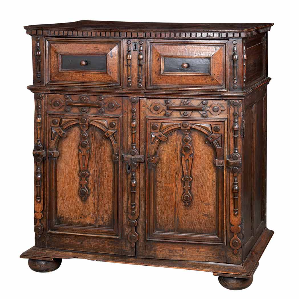 Appraisal: William And Mary Part Ebonized Oak Cabinet The rectangular top