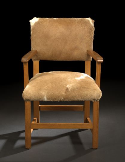 Appraisal: Art Moderne Mahogany and Cowhide Armchair mid- th century the