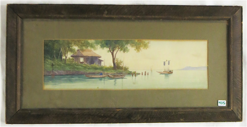 Appraisal: JAPANESE WATERCOLOR ON PAPER fishermen in boats with a small