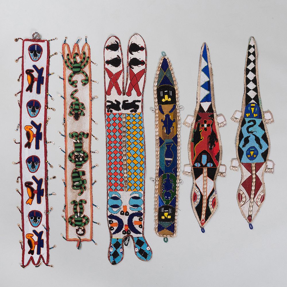 Appraisal: Group of Six African Beadwork and Cloth Panels Probably Nigerian