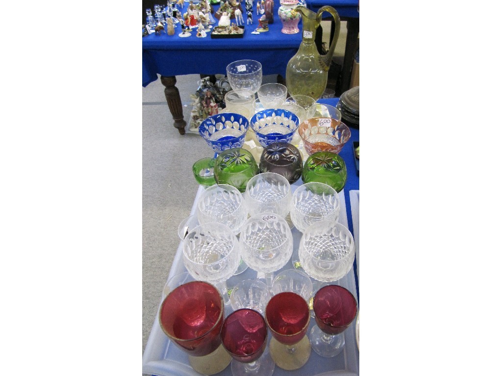 Appraisal: Two trays of Glassware - Waterford crystal glasses cranberry etc