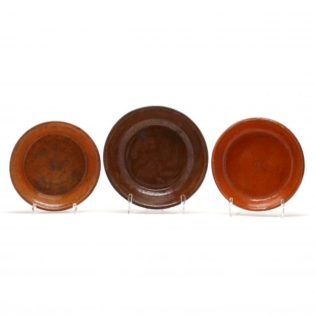 Appraisal: ATTRIBUTED NC THREE EARTHENWARE DIRT DISHES th century-early th century