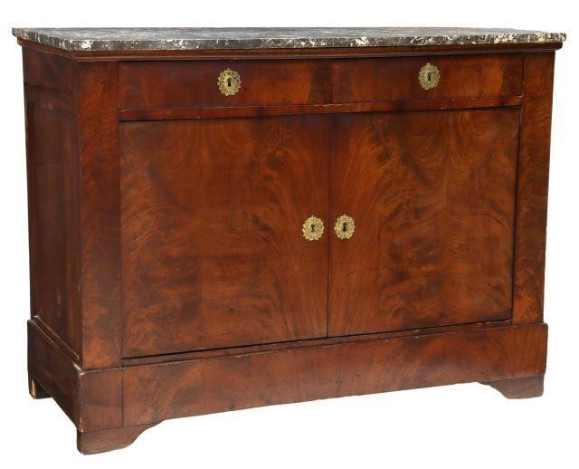 Appraisal: French Empire marble-top mahogany sideboard mid th c two drawers