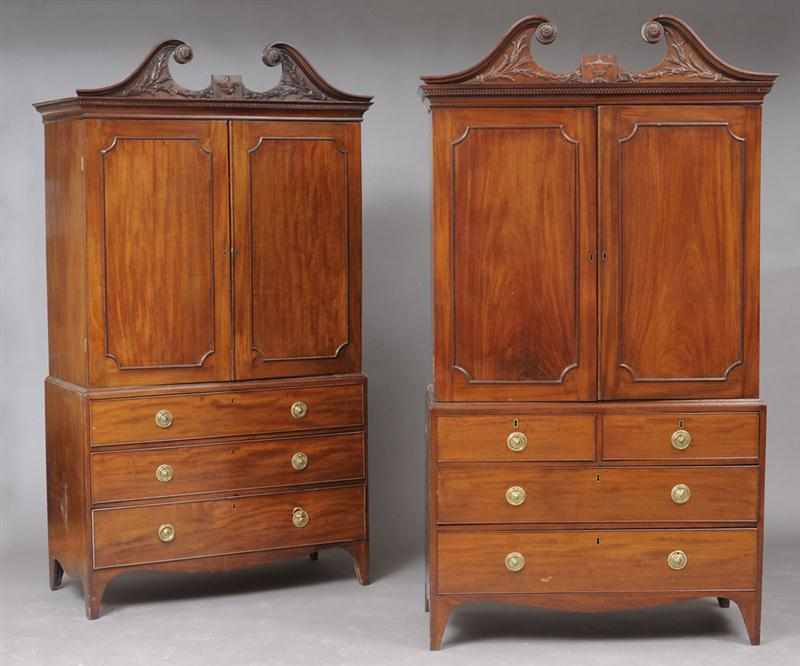 Appraisal: ASSEMBLED PAIR OF GEORGE III CARVED MAHOGANY LINEN PRESSES Each