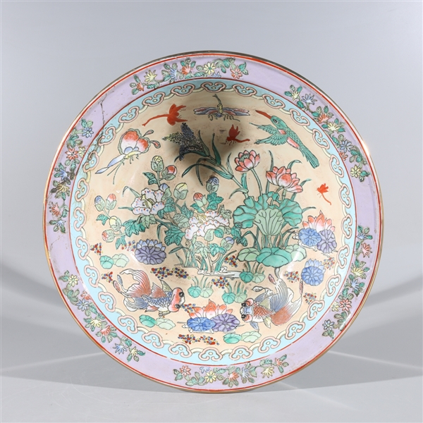 Appraisal: Large Chinese famille rose enameled porcelain basin with gilt rim