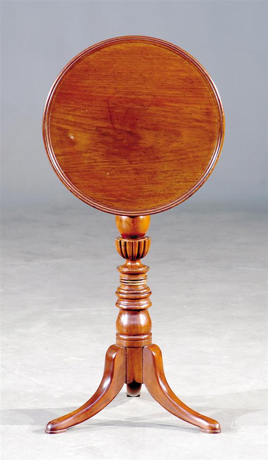 Appraisal: Federal style mahogany candlestand mid th century round dished top