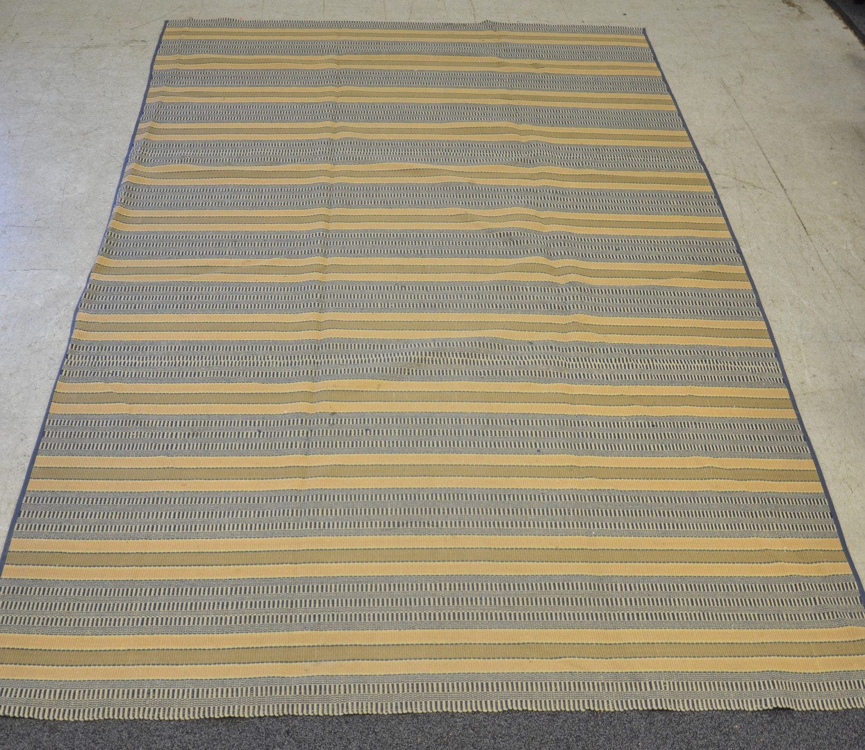 Appraisal: Woodard Greenstein flat woven striped carpet tan blue New York