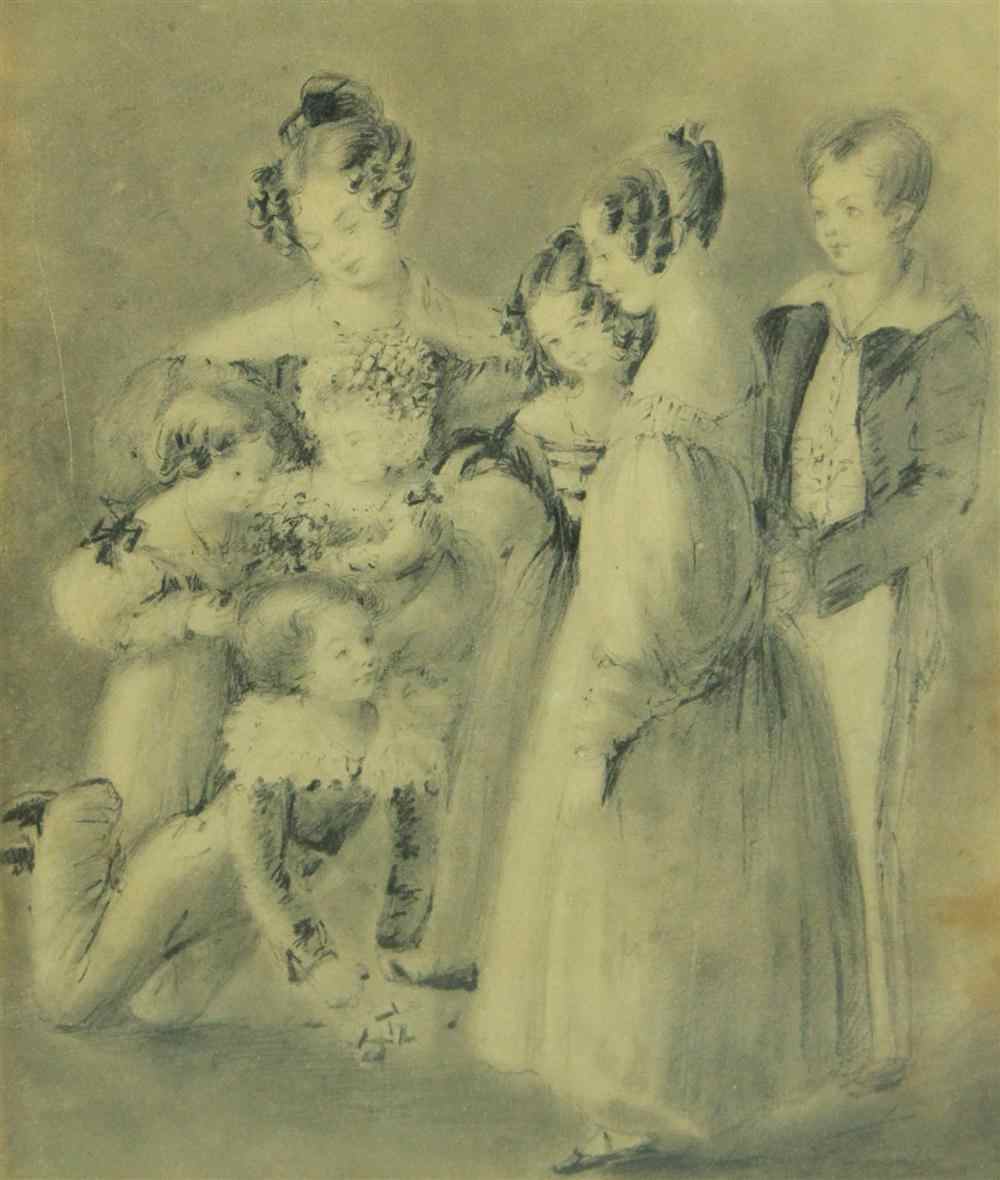 Appraisal: TH CENTURY FAMILY SCENE Graphite on paper x in sight