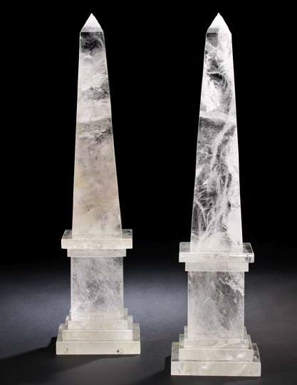 Appraisal: Large Pair of French Rock Crystal Garniture Obelisks in the