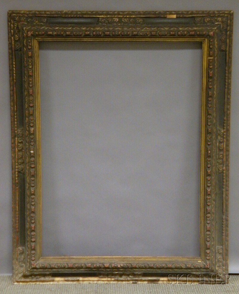 Appraisal: Spanish-style Carved Gilt-gesso and Ebonized Frame rabbet x in losses