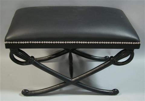 Appraisal: MODERN EBONIZED SABER LEGGED LOW BENCH th century the padded