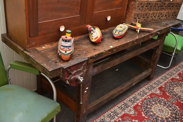 Appraisal: A RESTORED CARPENTER'S BENCH WITH TWO VICES A RESTORED CARPENTER'S