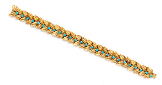 Appraisal: Sale Lot An Karat Yellow Gold and Turquoise Bracelet Cartier