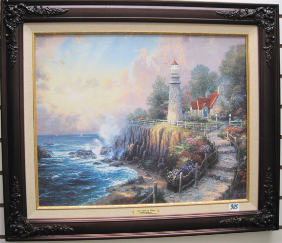 Appraisal: THOMAS KINKADE LIMITED EDITION COLOR PRINT ON MASONITE hand crafted