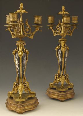 Appraisal: A pair of French Renaissance revival gilt metal candlesticks each